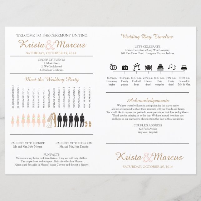 Simple Silhouettes Wedding Program Fan (Front)