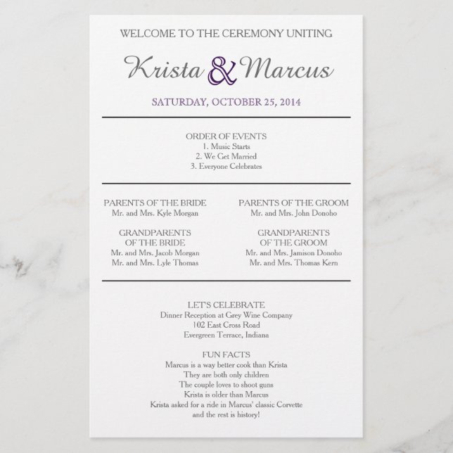 Simple Silhouettes Wedding Program Flyer (Front)