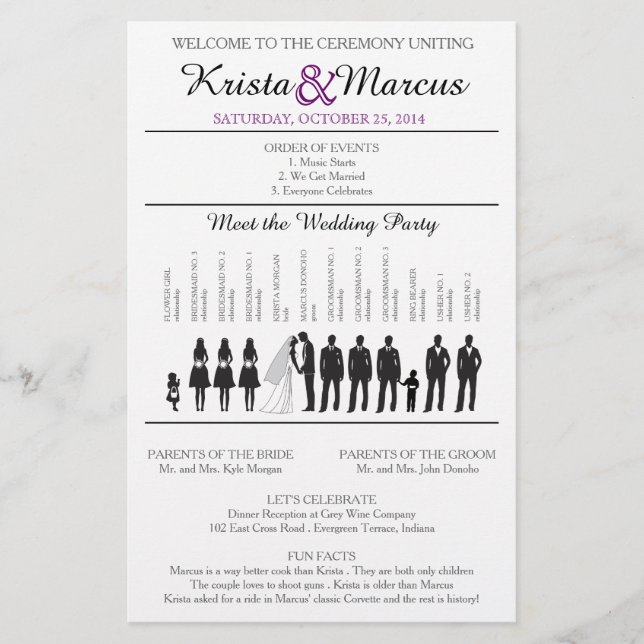 Simple Silhouettes Wedding Program Flyer (Front)