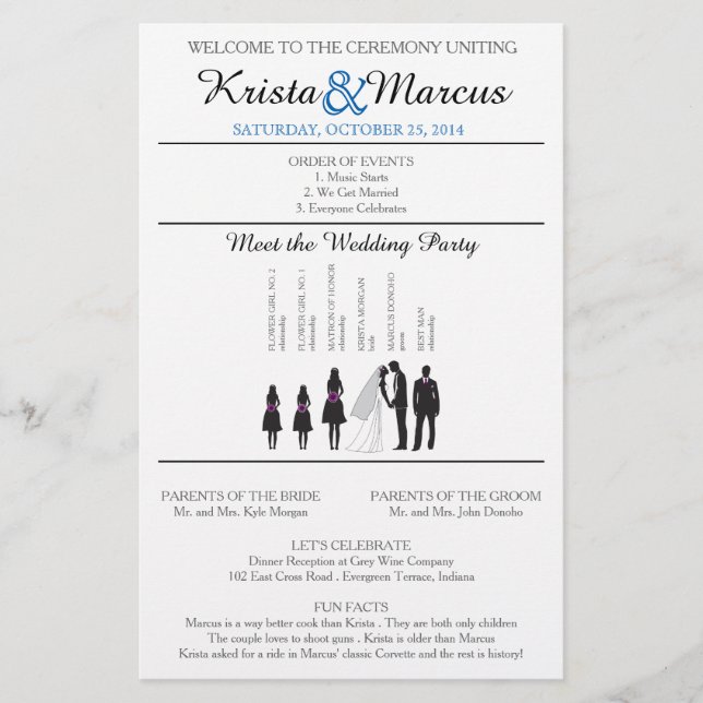 Simple Silhouettes Wedding Program Flyer (Front)