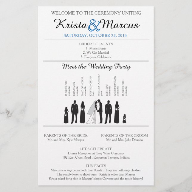 Simple Silhouettes Wedding Program Flyer (Front)