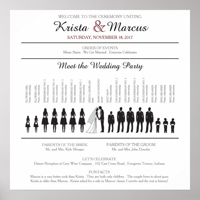 Simple Silhouettes Wedding Program Poster (Front)
