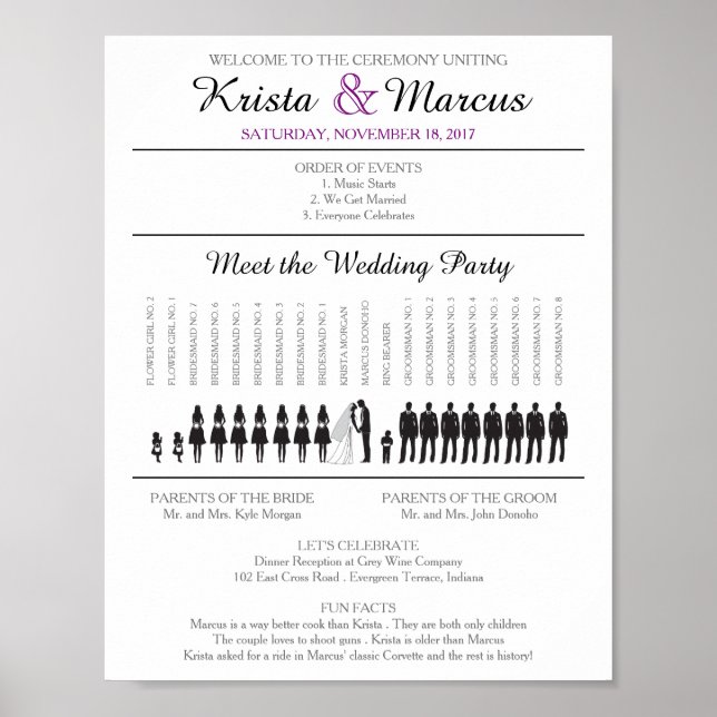 Simple Silhouettes Wedding Program Poster (Front)
