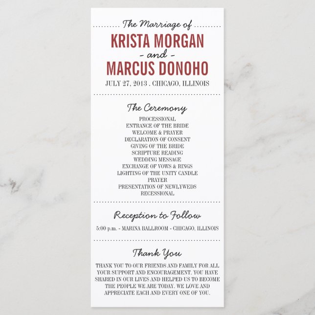 Simple Silhouettes Wedding Program Rack Card (Front)