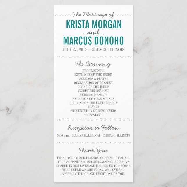 Simple Silhouettes Wedding Program Rack Card (Front)