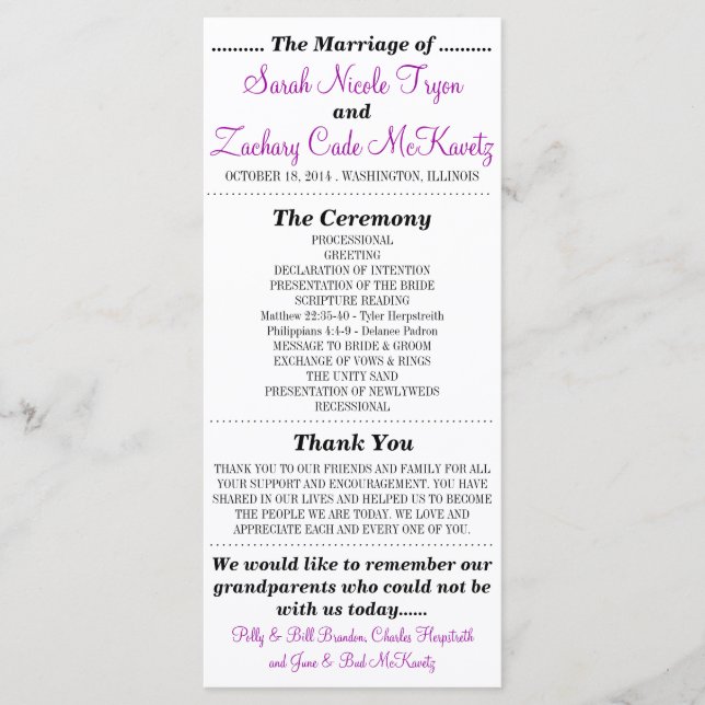 Simple Silhouettes Wedding Program Rack Card 10 (Front)