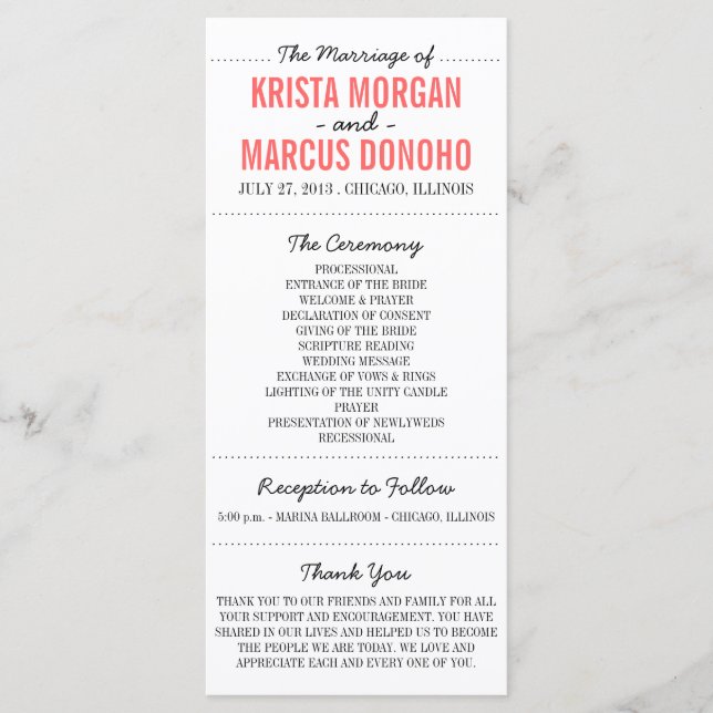 Simple Silhouettes Wedding Program Rack Card 5B (Front)