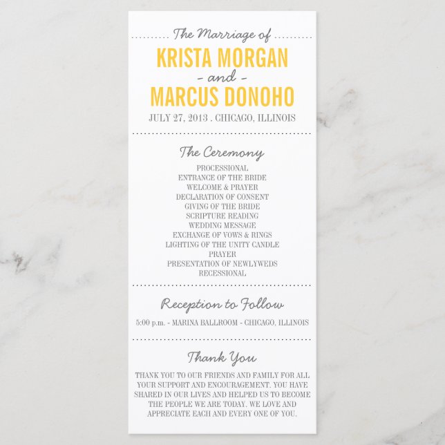 Simple Silhouettes Wedding Program Rack Card -Navy (Front)