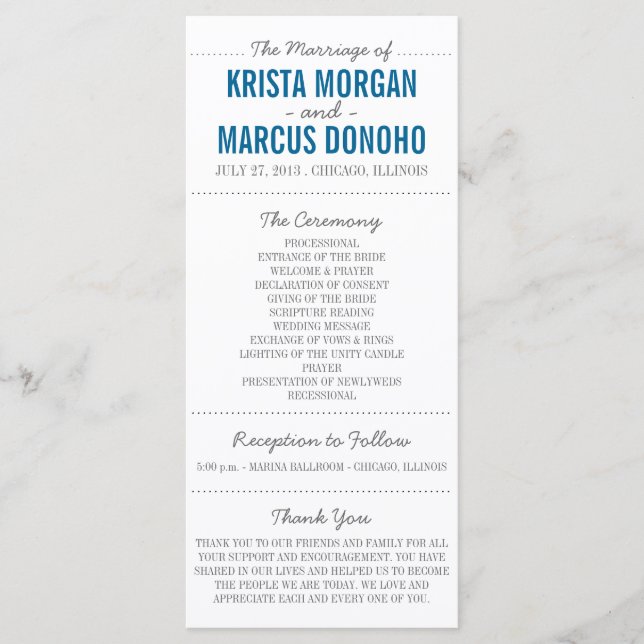 Simple Silhouettes Wedding Program Rack Card-Teal Programme (Front)