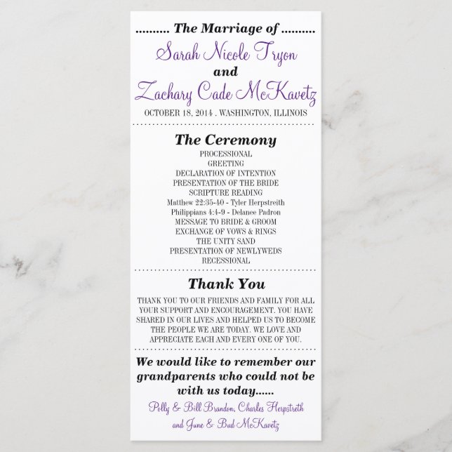 Simple Silhouettes Wedding Program Rack Card-Viole Programme (Front)