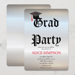 Simple Silveer Graduation Party Invitations