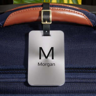 Simple Silver and Black Monogram & Name Template Luggage Tag
