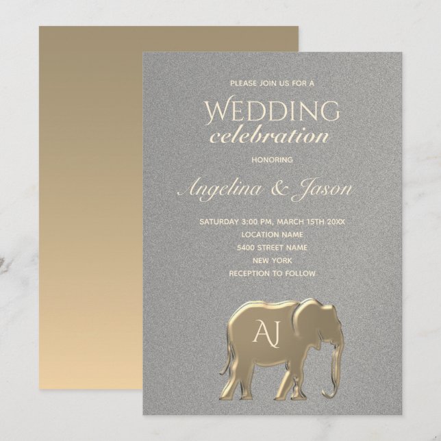 Simple Silver and Gold Wedding Invitation (Front/Back)