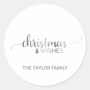 Simple Silver Calligraphy Christmas Classic Round Sticker