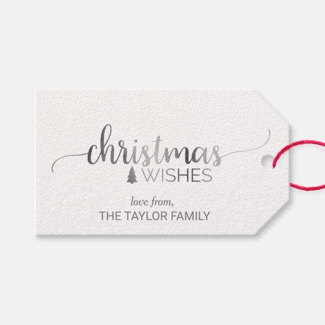 Simple Silver Calligraphy Christmas Gift Tags (Front (Horizontal))