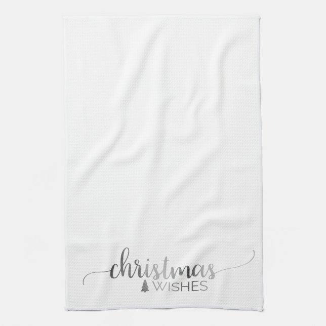 Simple Silver Calligraphy Christmas Tea Towel (Vertical)