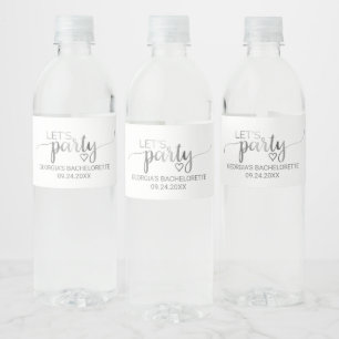 Simple Silver Calligraphy Let's Party Bachelorette Water Bottle Label