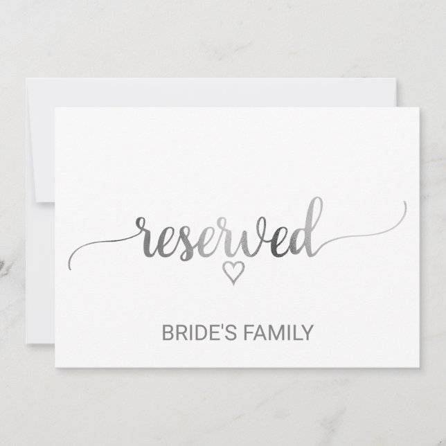 Simple Silver Calligraphy Wedding Reserved Sign Invitation (Front)