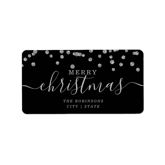 Simple Silver Christmas Holidays Glitter Black Label (Front)