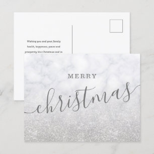 Simple Silver Christmas Holidays Glitter Marble  Holiday Postcard