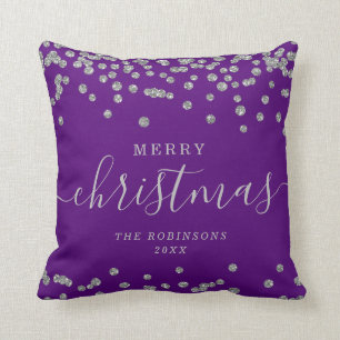 Simple Silver Christmas Holidays Glitter Purple Cushion