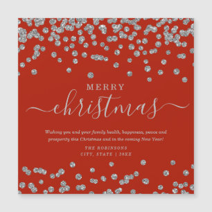 Simple Silver Christmas Holidays Glitter Red