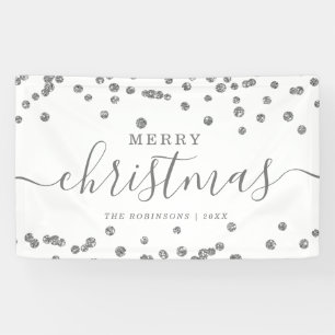 Simple Silver Christmas Holidays Glitter White Banner
