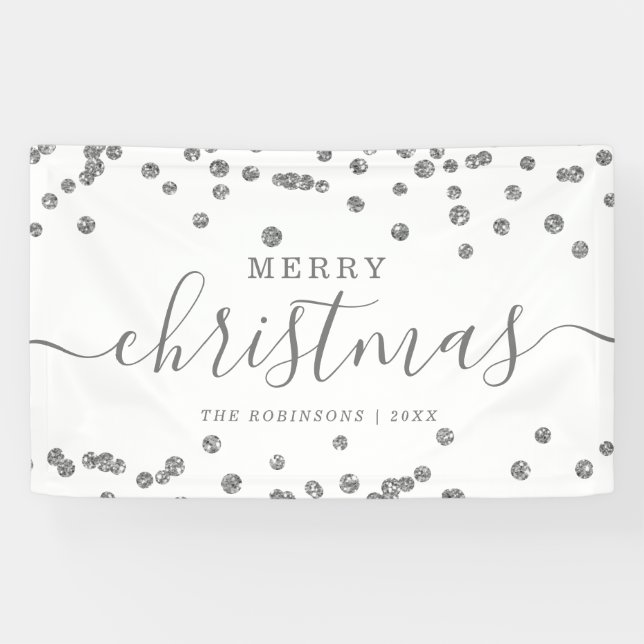 Simple Silver Christmas Holidays Glitter White Banner (Horizontal)