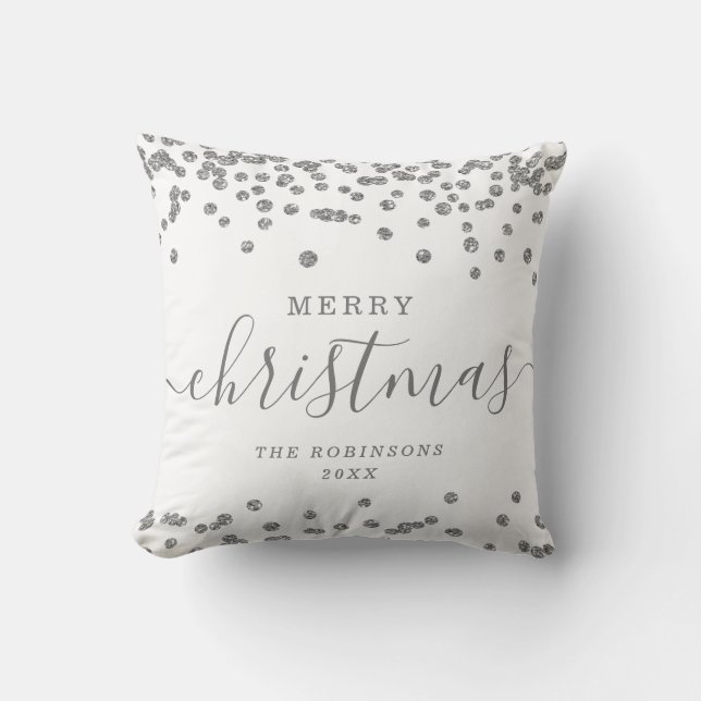 Simple Silver Christmas Holidays Glitter White Cushion (Front)