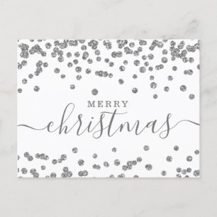 Simple Silver Christmas Holidays Glitter White Holiday Postcard