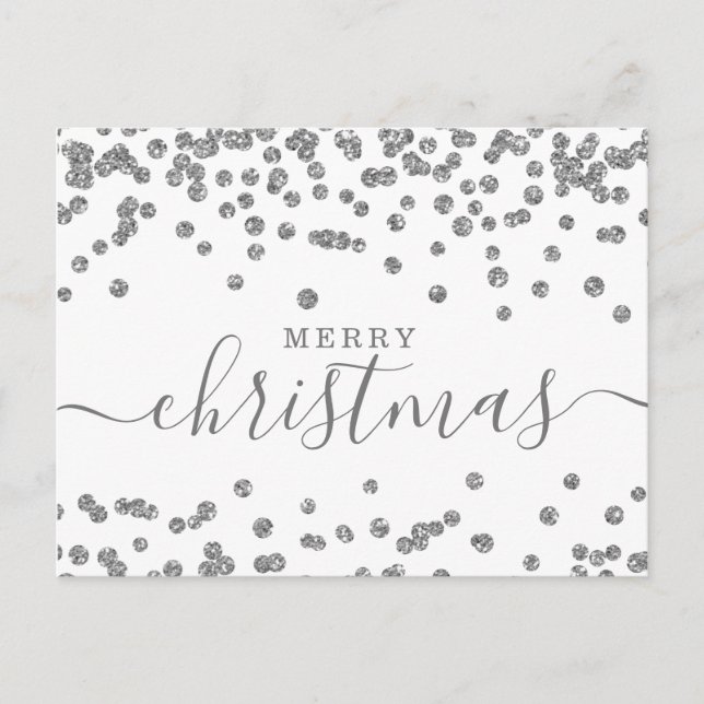Simple Silver Christmas Holidays Glitter White Holiday Postcard (Front)