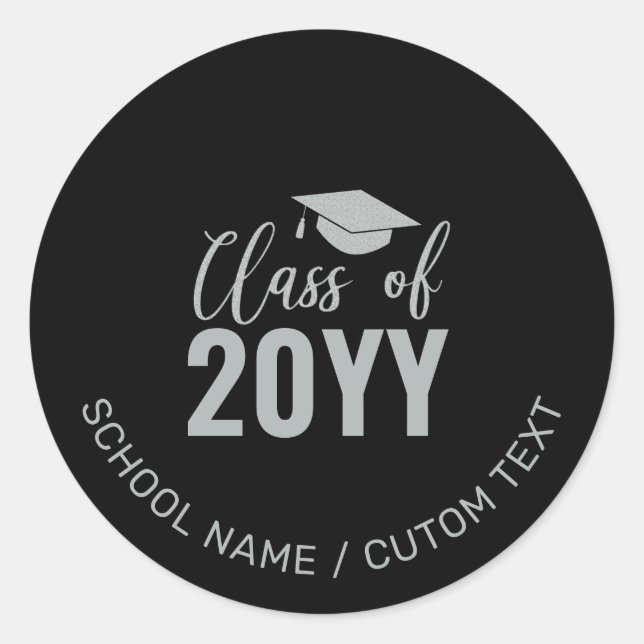 Simple Silver Class of Graduation Party Favor Classic Round Sticker (Front)