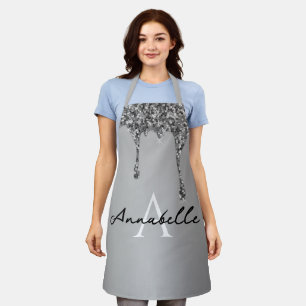 Simple Silver Drip Initial Modern Monogrammed Apron