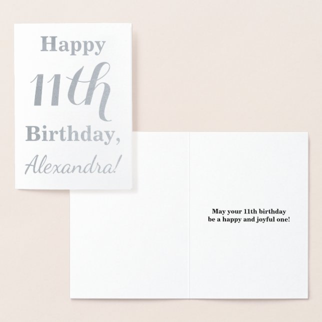 Simple Silver Foil 11th Birthday + Custom Name Foil Card (Display)