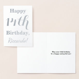 Simple Silver Foil 14th Birthday + Custom Name Card