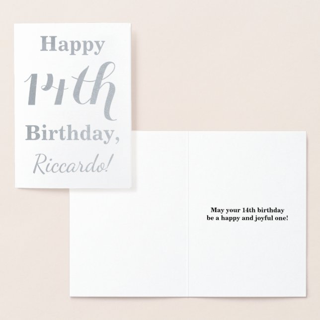 Simple Silver Foil 14th Birthday + Custom Name Card (Display)