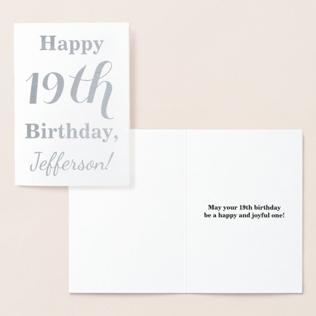 Simple Silver Foil 19th Birthday + Custom Name Foil Card (Display)