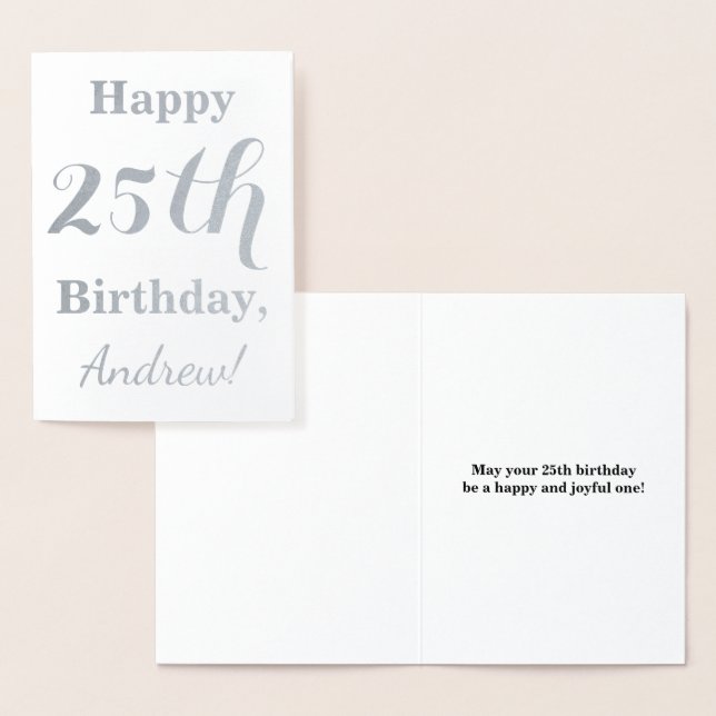 Simple Silver Foil 25th Birthday + Custom Name Foil Card (Display)