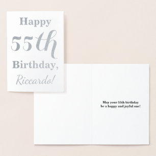 Simple Silver Foil 55th Birthday + Custom Name Foil Card