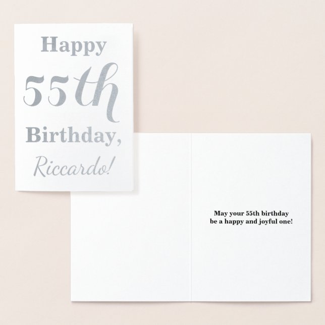 Simple Silver Foil 55th Birthday + Custom Name Foil Card (Display)