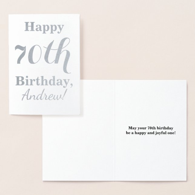 Simple Silver Foil 70th Birthday + Custom Name Foil Card (Display)