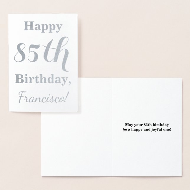 Simple Silver Foil 85th Birthday + Custom Name Card (Display)