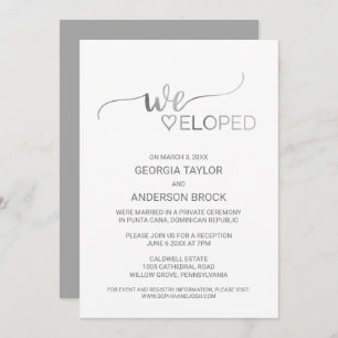 Simple Silver Foil Calligraphy Elopement Reception Invitation