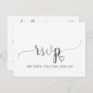 Simple Silver Foil Calligraphy Song Request RSVP Invitation Postcard