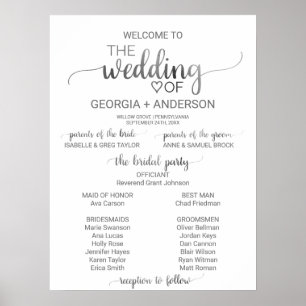 Simple Silver Foil Calligraphy Wedding Program Poster