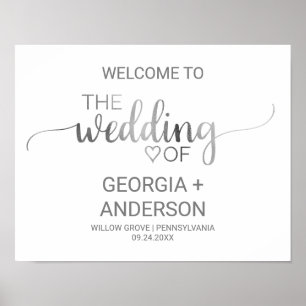 Simple Silver Foil Calligraphy Wedding Welcome Poster