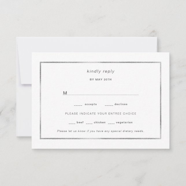 Simple Silver Foil Frame wedding rsvp (Front)