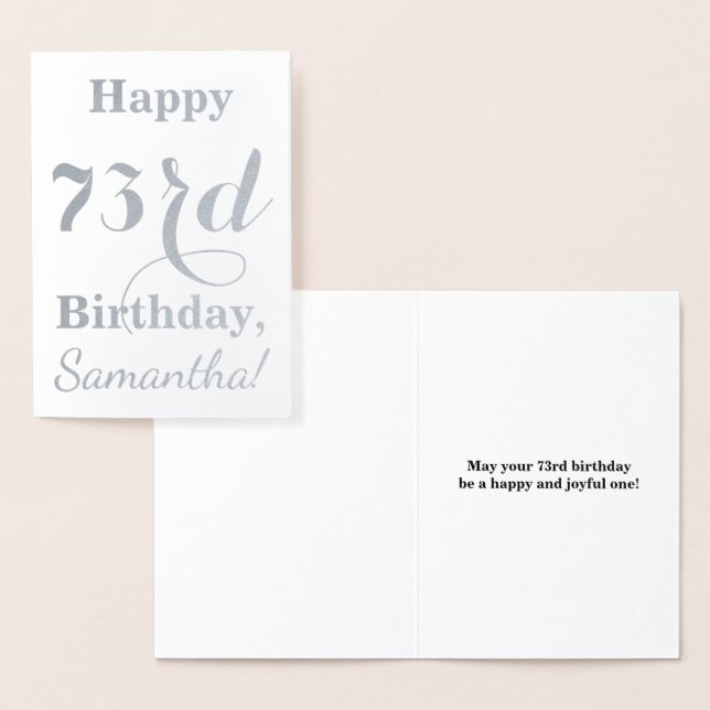 Simple Silver Foil "HAPPY 73rd BIRTHDAY" + Name Card (Display)