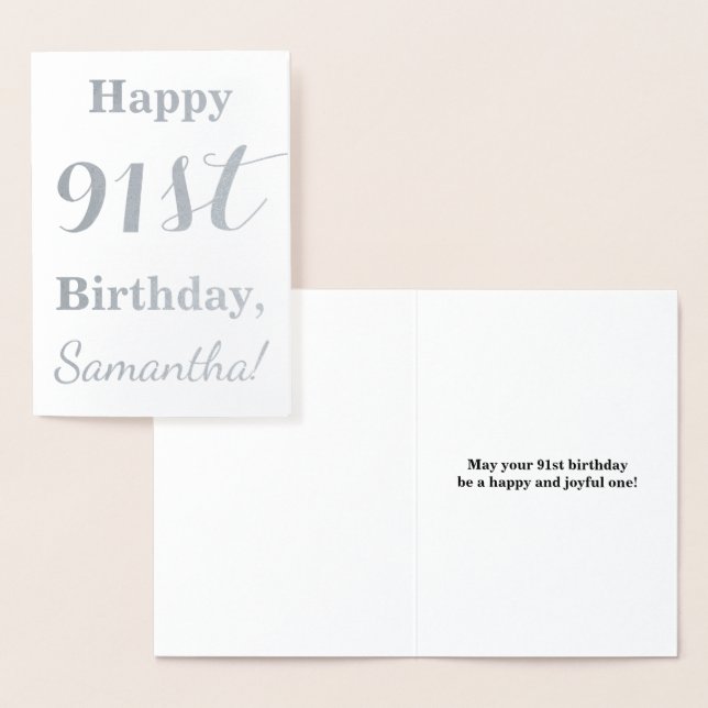 Simple Silver Foil "HAPPY 91st BIRTHDAY" + Name Foil Card (Display)