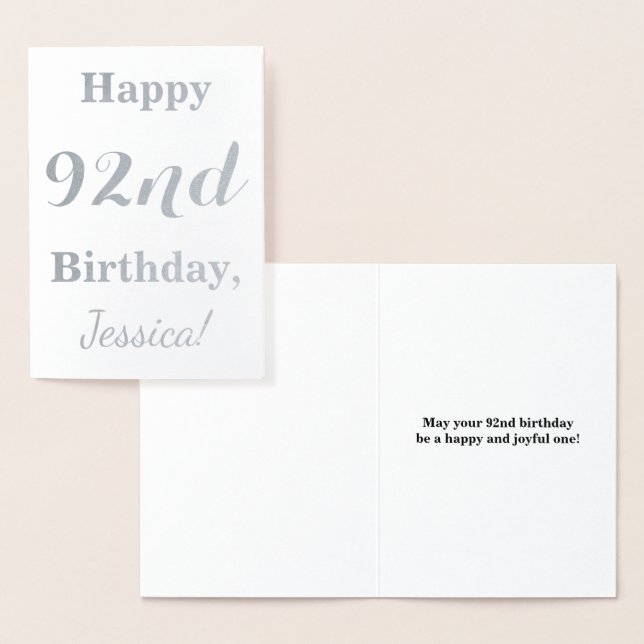 Simple Silver Foil "HAPPY 92nd BIRTHDAY" + Name Foil Card (Display)